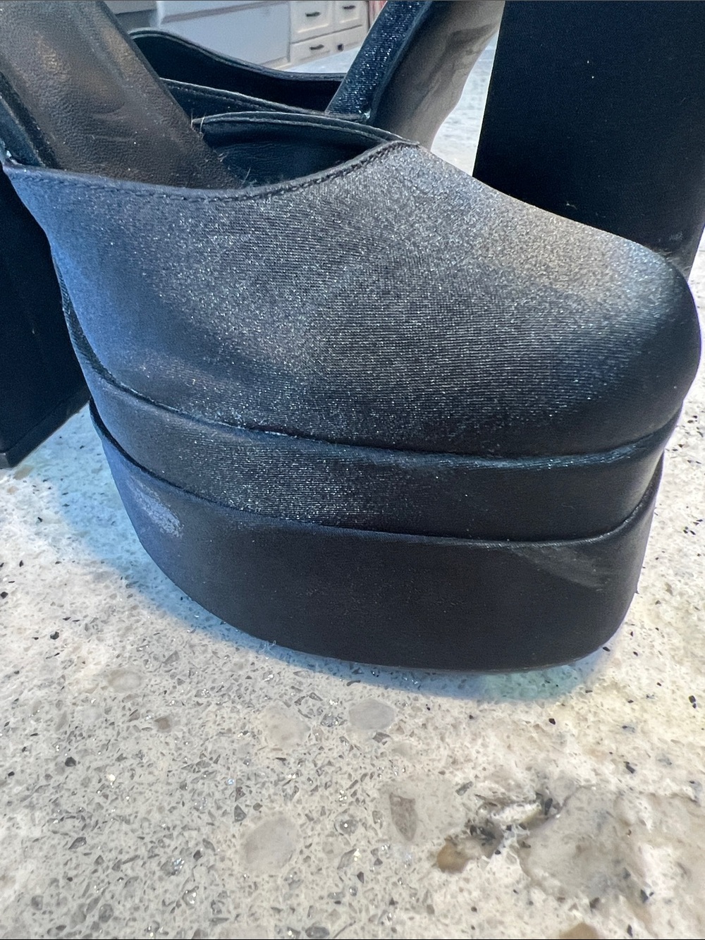 Black Chunky Platform Block Heels Closed Square Toe Pump Size 7 - Picture 9 of 11